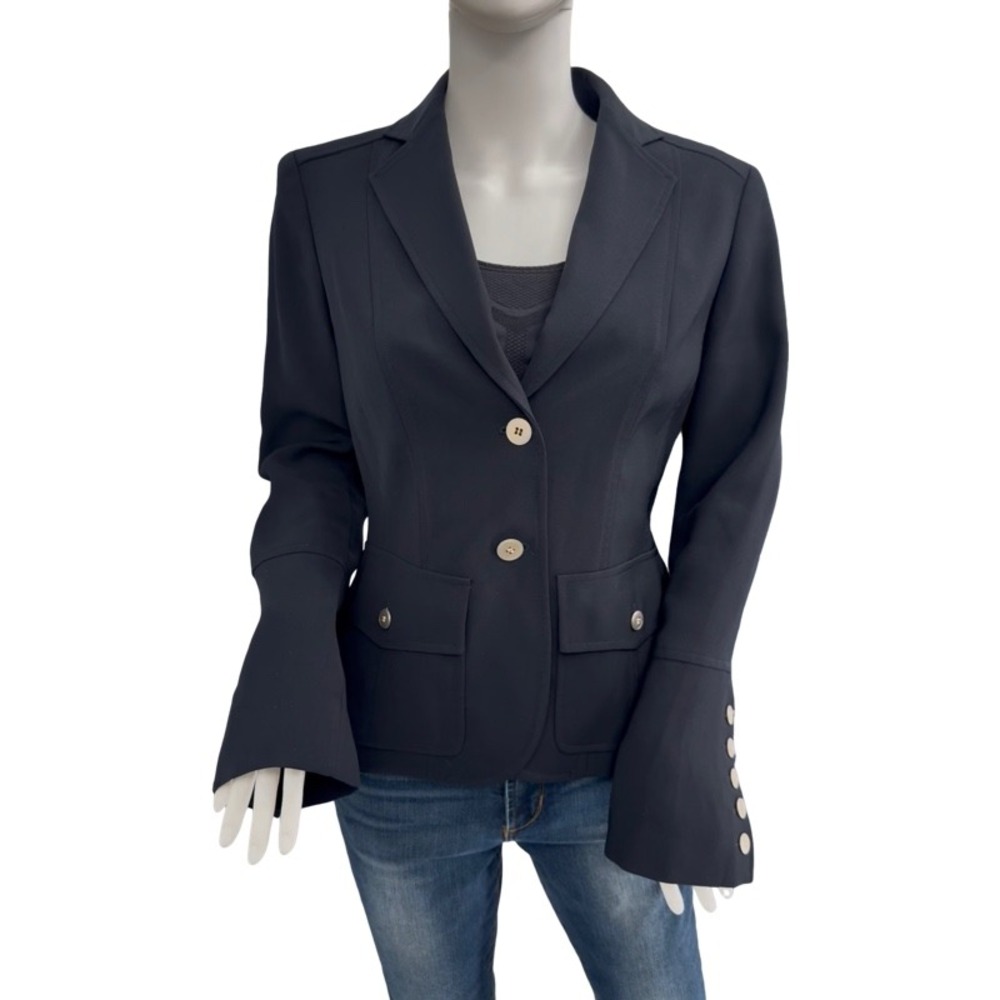 ANNE KLEIN Black Two Button Blazer Jacket Size 4 Shoulder Pads Office Workwear